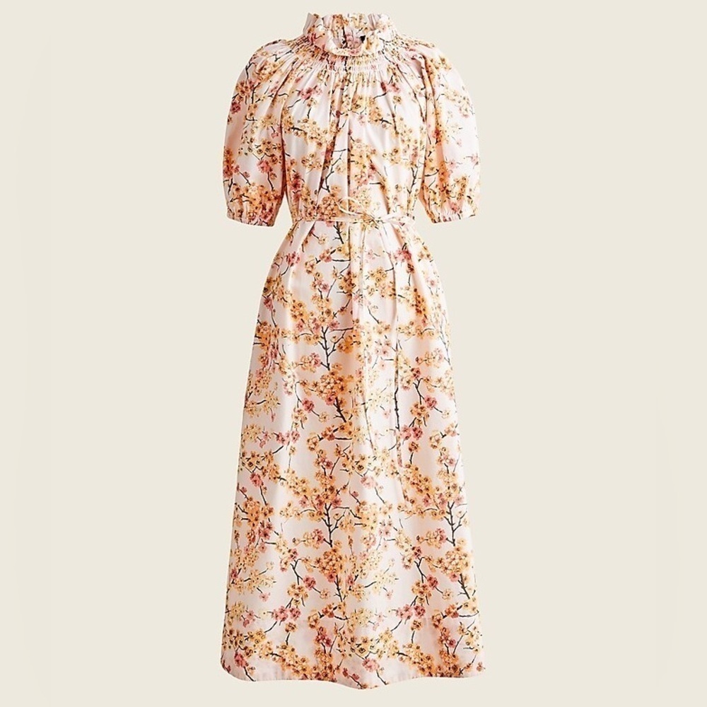 J.Crew Smocked neck puff-sleeve dress in cherry blossoms XS NWT